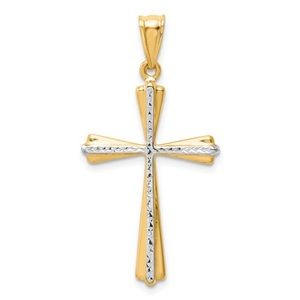 14k Yellow Gold with Rhodium Diamond-Cut Cross Pendant
